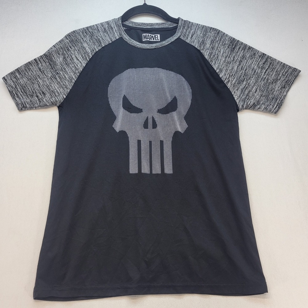 Marvel Punisher T-Shirt Mens Small Black Gray Skull Graphic Active Tee